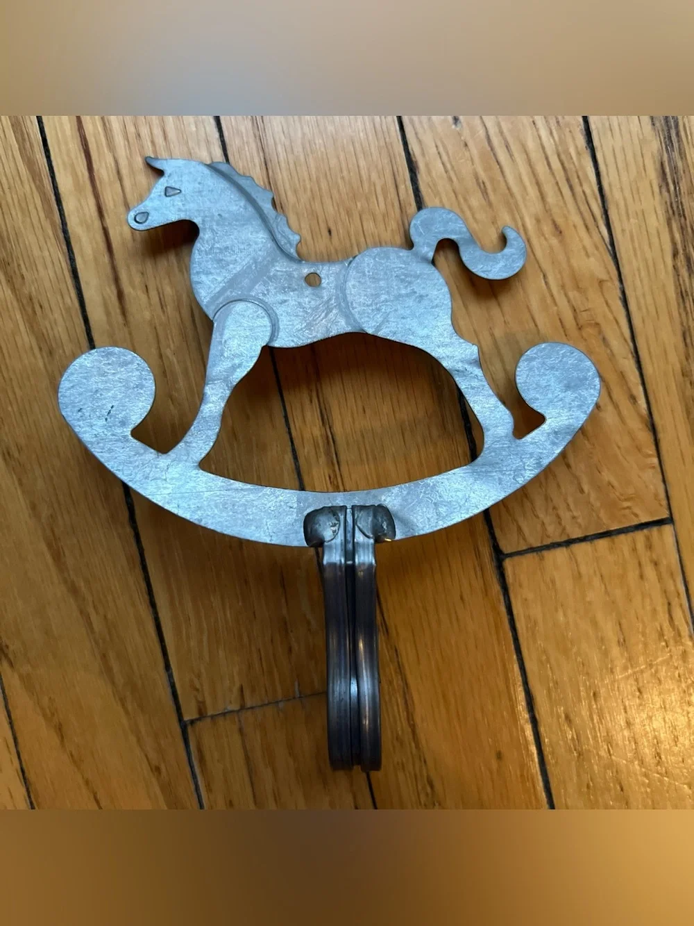 Vintage Silver Tin Rocking Horse Wall Hook - Decorative Home Wall Decor
